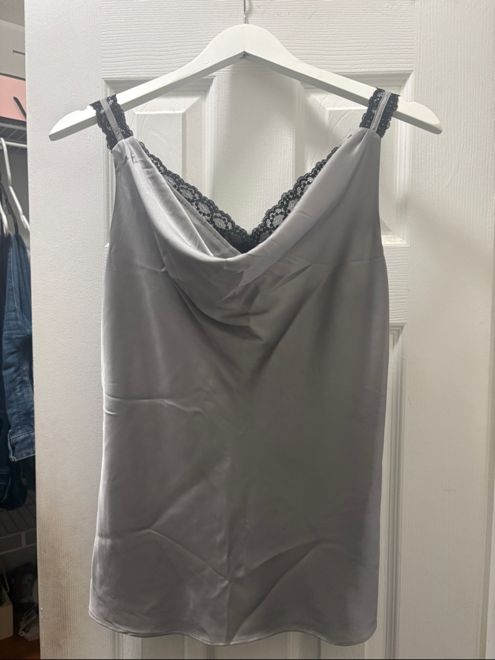 Gray Satin Lace-Trim Cami